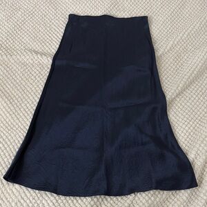 Aritzia Satin Navy Midi Skirt